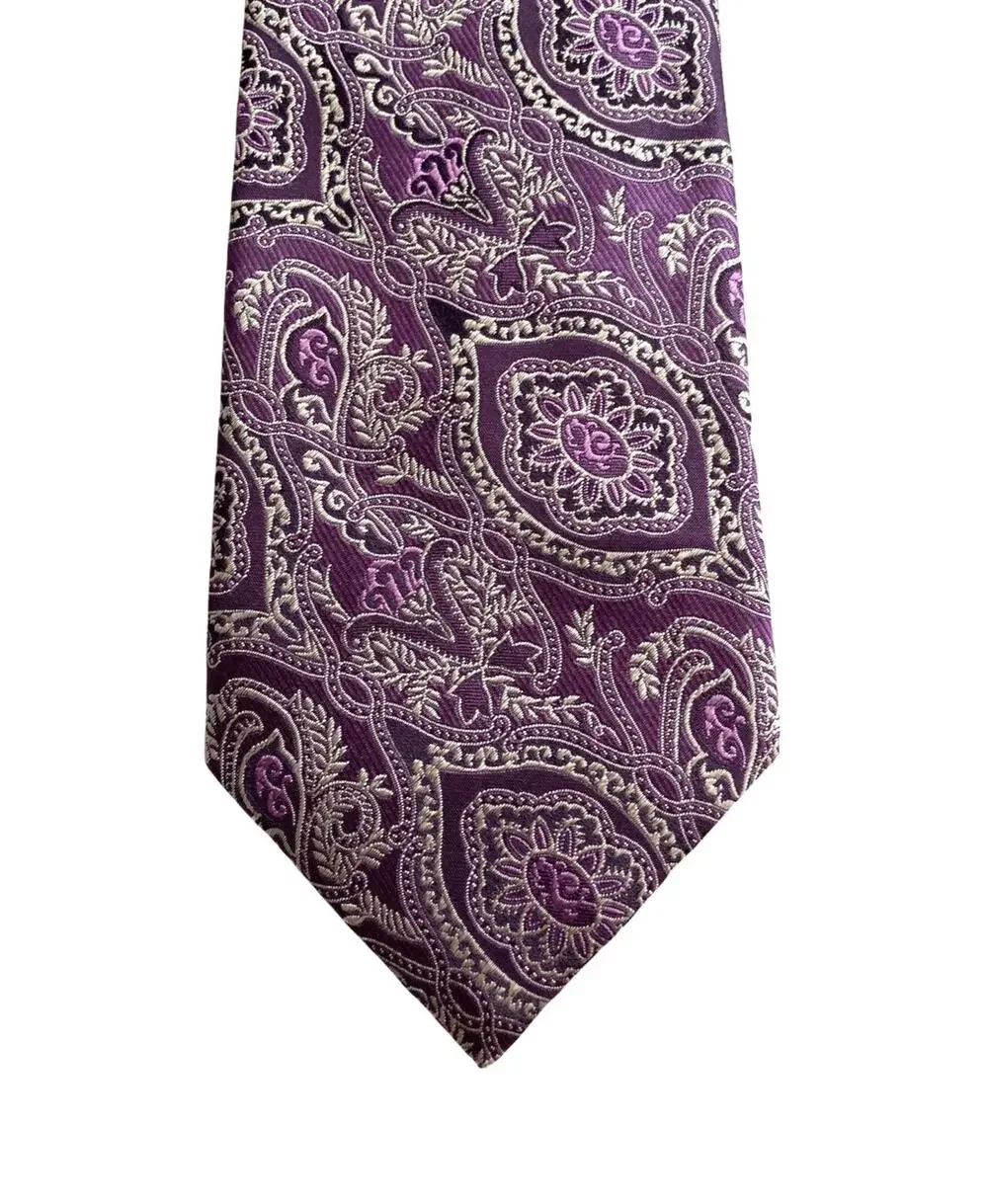 Daniel Cremieux Mantero Nwt Purple Silver 100% Silk Handmade in Italy Neck Tie